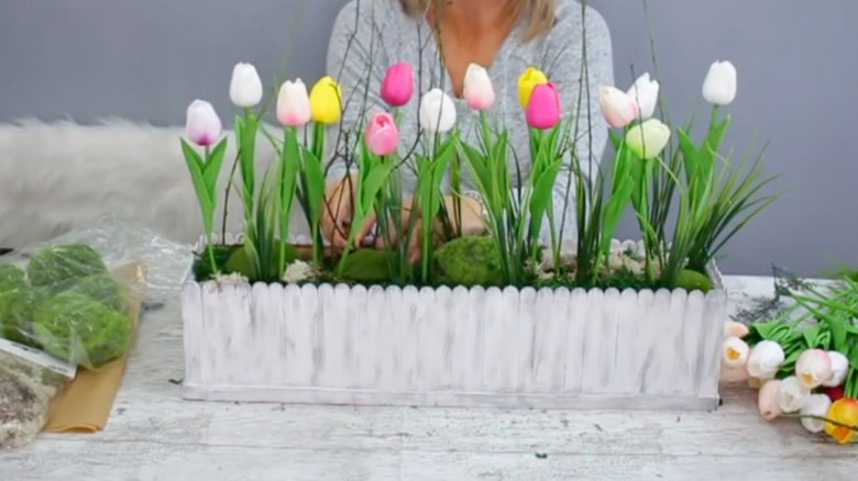 Spring inspired cardboard box DIY centerpiece