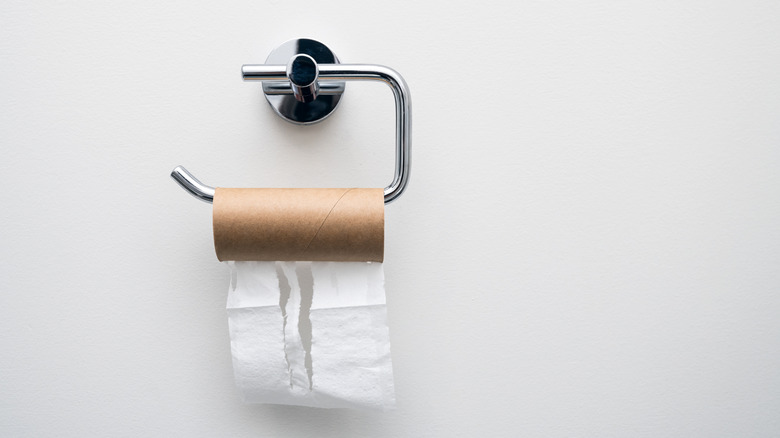 empty toilet paper roll on the holder