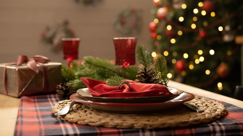 Christmas dinner table with napkin