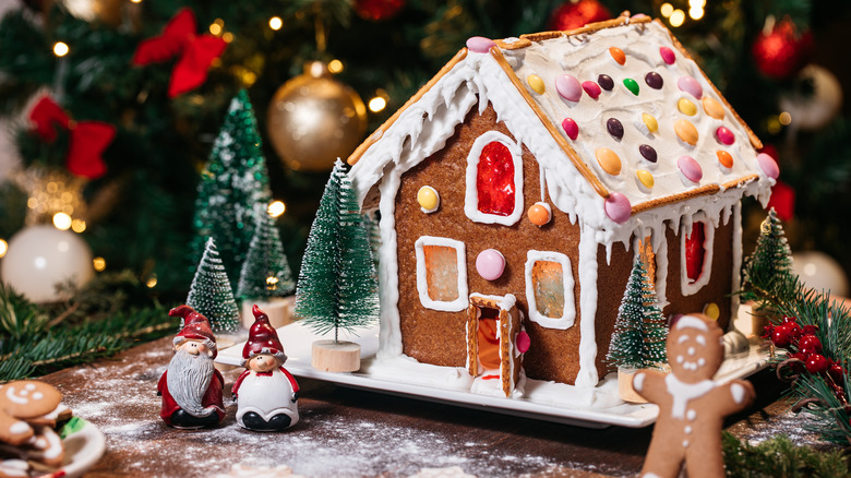 gingerbread house with frosted roof