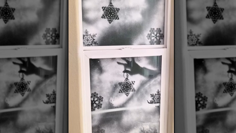 Frosted glass Christmas decor on the windows