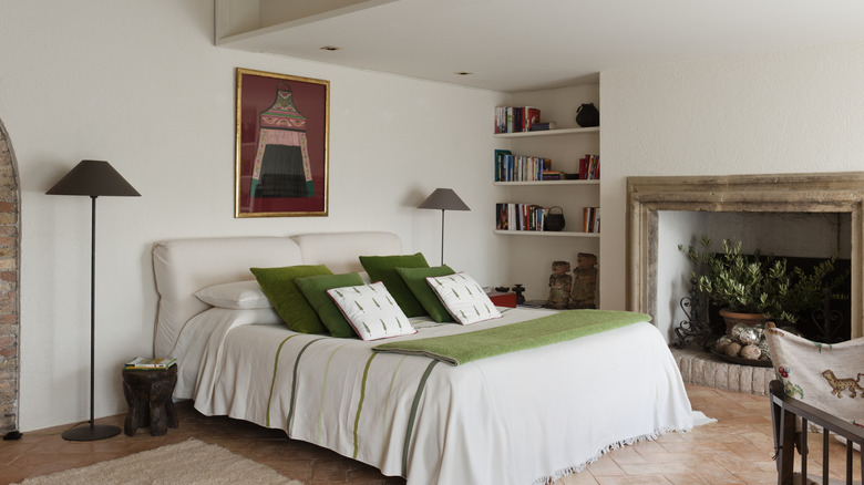 stylish bedroom with little storage space