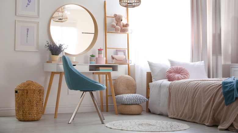 View of cozy feminine bedroom 
