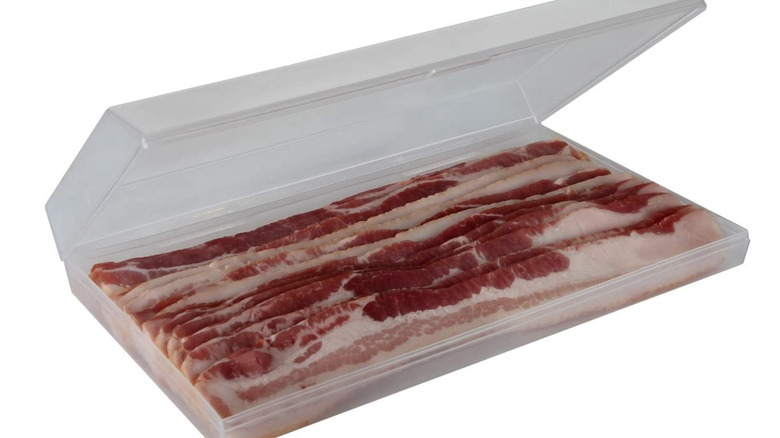 bacon strips in plastic holder