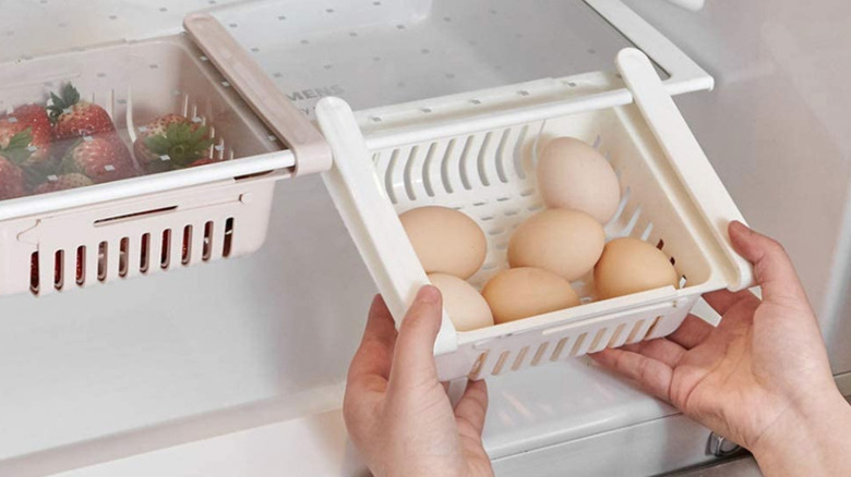 white basket with eggs