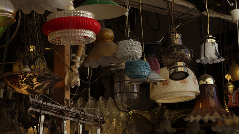 Selection of lamps at a thrift store