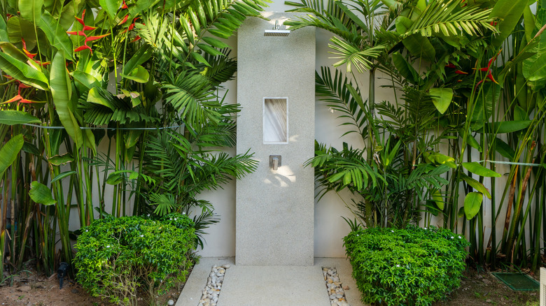 outdoor shower in a garden