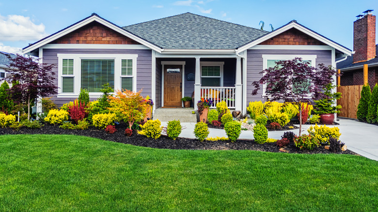 suburban house with manicured lawn