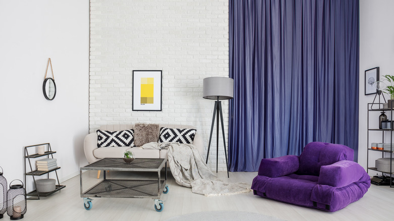 Purple curtain accent wall