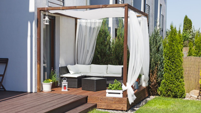 Gazebo with white curtains