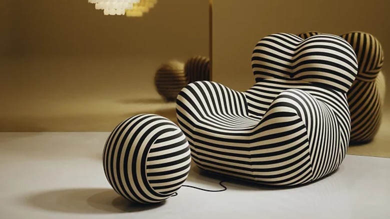Black-and-White striped Up armchair and ottoman designed by Gaetano Pesce.