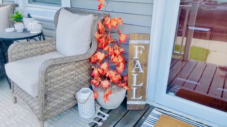 Autumn leaf "topiary" in planter