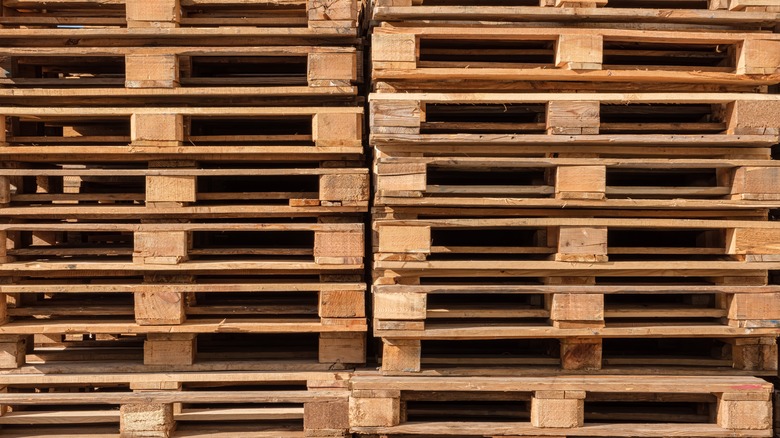 stacks of wooden pallets