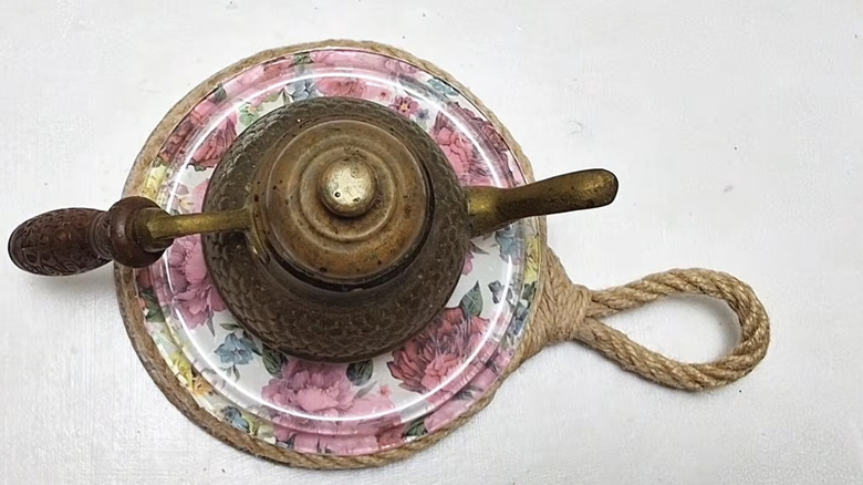 A DIY-made serving tray from an old pot lid