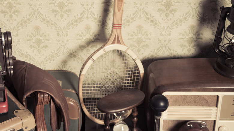 old tennis racket in storage