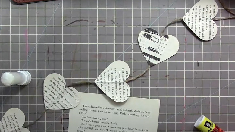 Heart garland made of old book pages