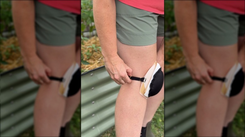 screenshot of woman wearing DIY knee pads