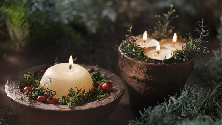 A holiday tealight candle display