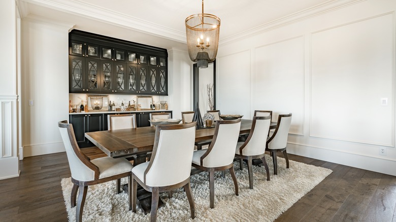 Modern living room with cage-style chandelier
