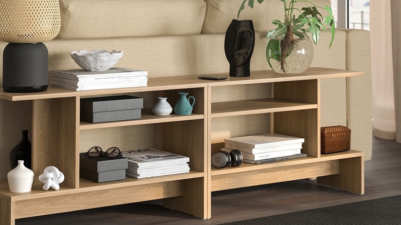 IKEA HOLMERUD side tables behind couch