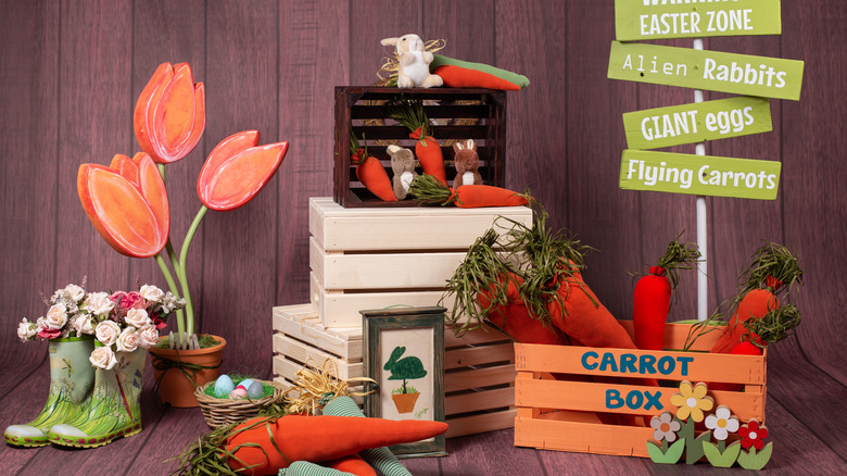 A springtime display featuring carrots