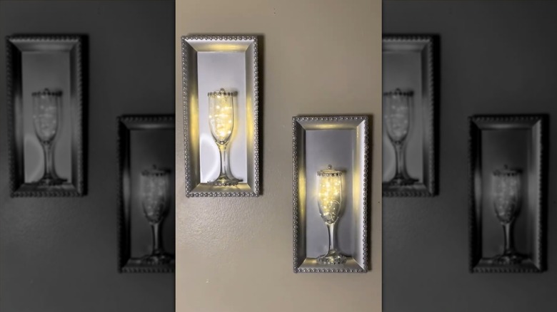 Sconces made from Dollar Tree glasses and charger plates