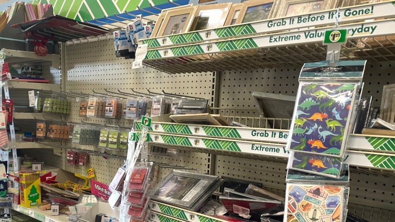 A home decor aisle of a Dollar Tree store