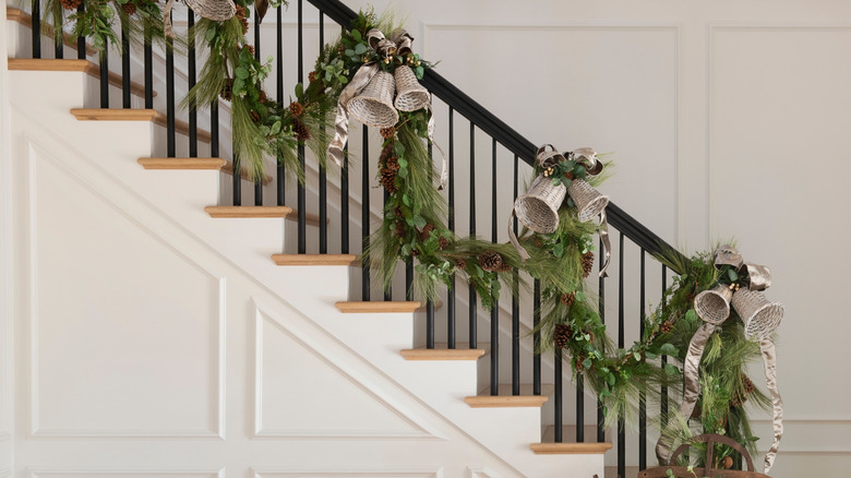 Garland hanging from a staircase