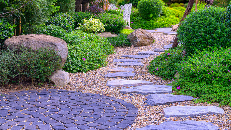 Stone and brick pavers in a landscape