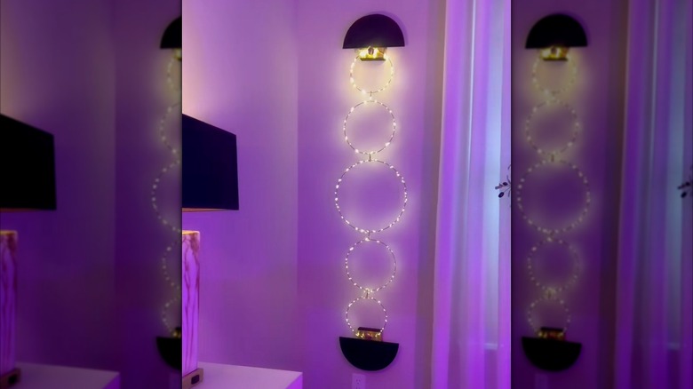 DIY wall light using embroidery hoops