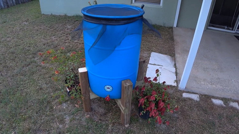 Rain barrel on 4x4 stand