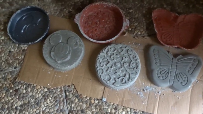 DIY pavers made using old baking molds