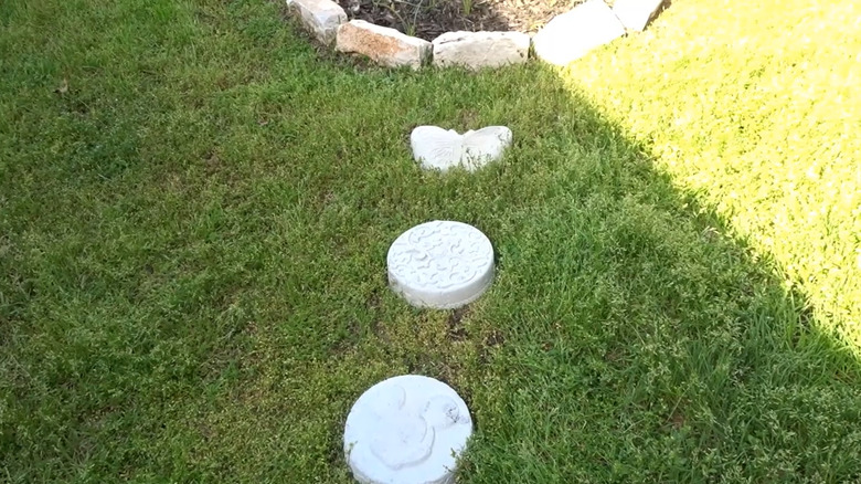 DIY pavers arranged on the lawn