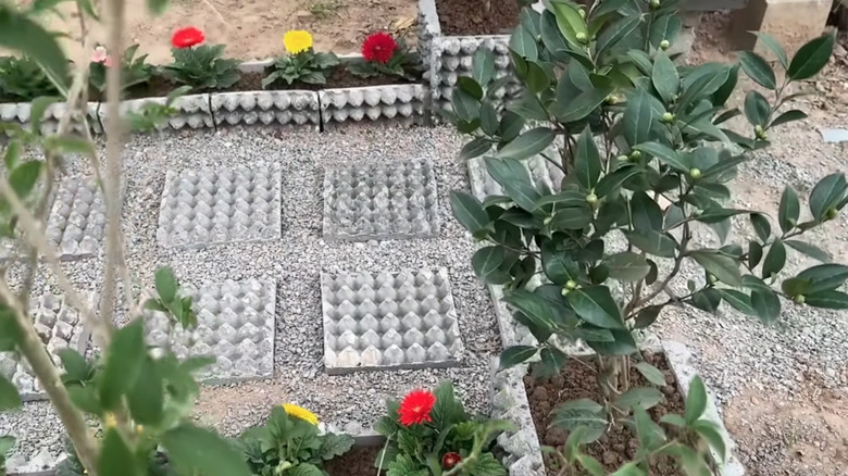 Egg carton paving, flower bed and planter design