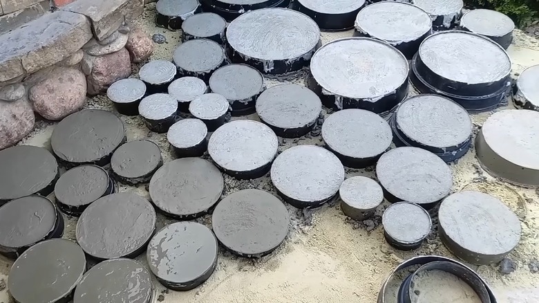 Nursery pots cut into rings to create paver molds