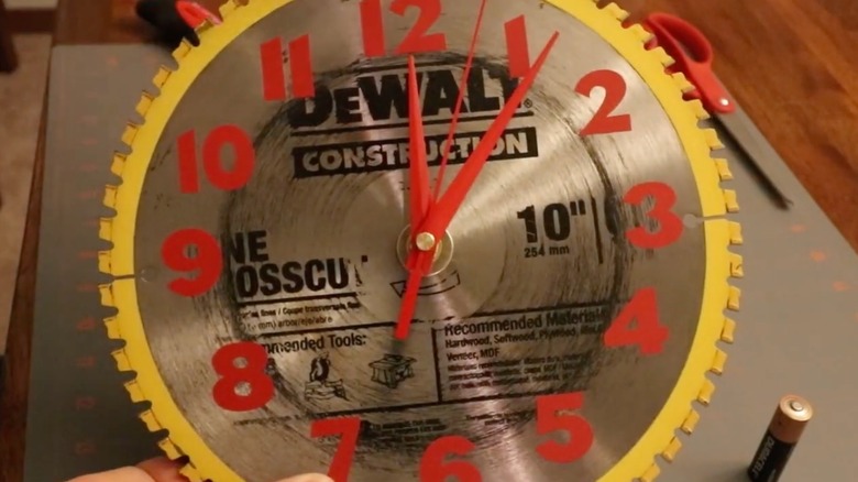 A DeWALT saw blade clock.