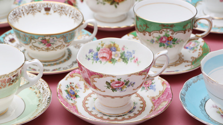 Vintage pastel tea cups and saucers.