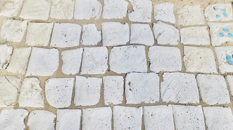 The finished pavers with sand between them.