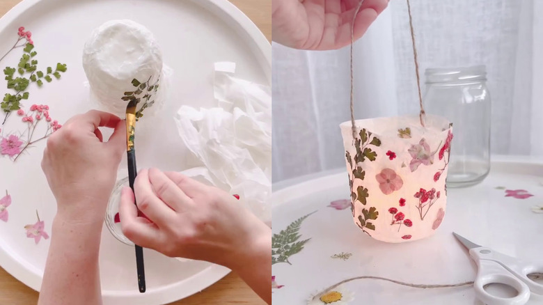 Screen shots from a DIY tissue paper floral lantern tutorial