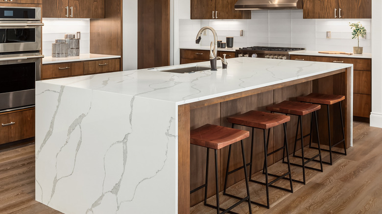waterfall island marble countertop
