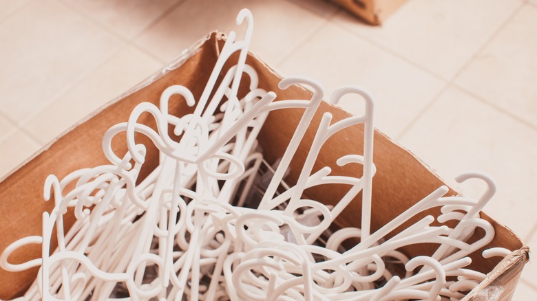 Box of plastic hangers