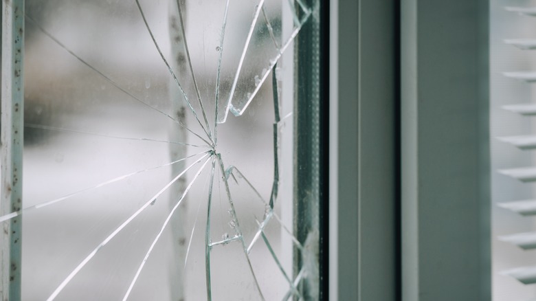 Cracked window closeup after foil