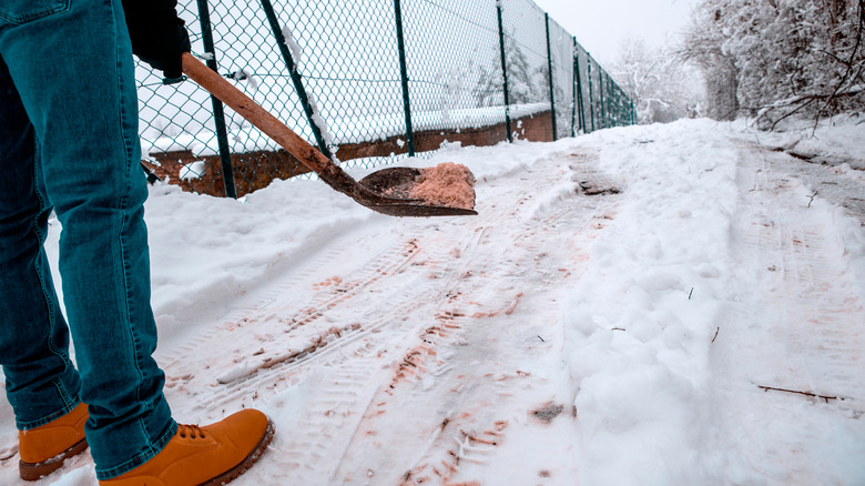 Person spreading de-icer