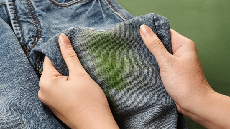 Jeans with a grass stain