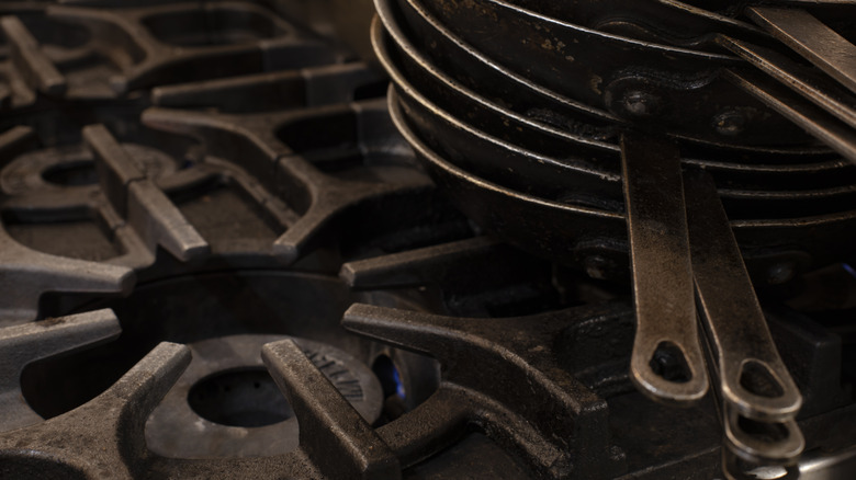 Cast iron pans on stovetop