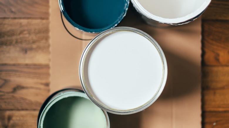 Open paint cans from above