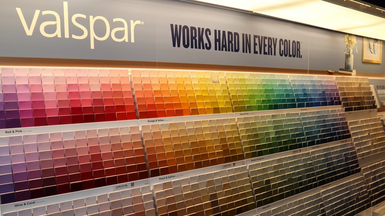 Wall with Valspar paint swatches