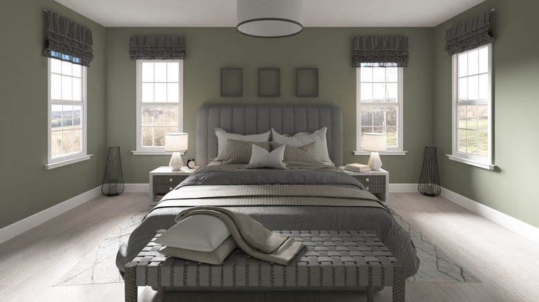 Bedroom painted in Valspar's Warm Eucalyptus