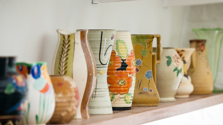 A collection of paintedceramic vases