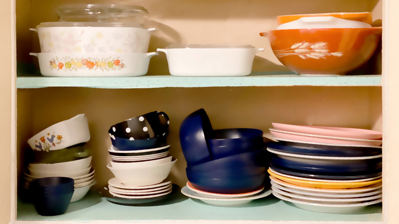 Cluttered kitchen cabinets